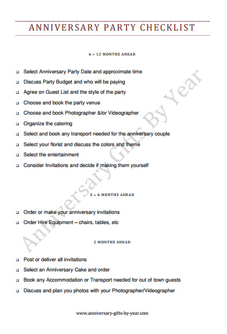 50th Wedding  Anniversary  Party Planning  Checklist