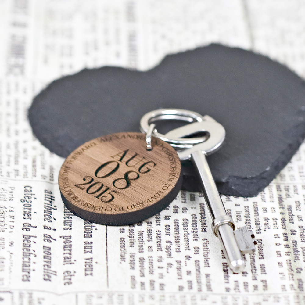 personalized wooden anniversary keyring