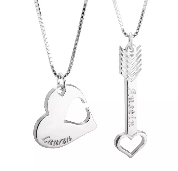 personalized silver anniversary couples necklace