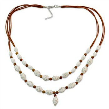 white and brown paper necklace