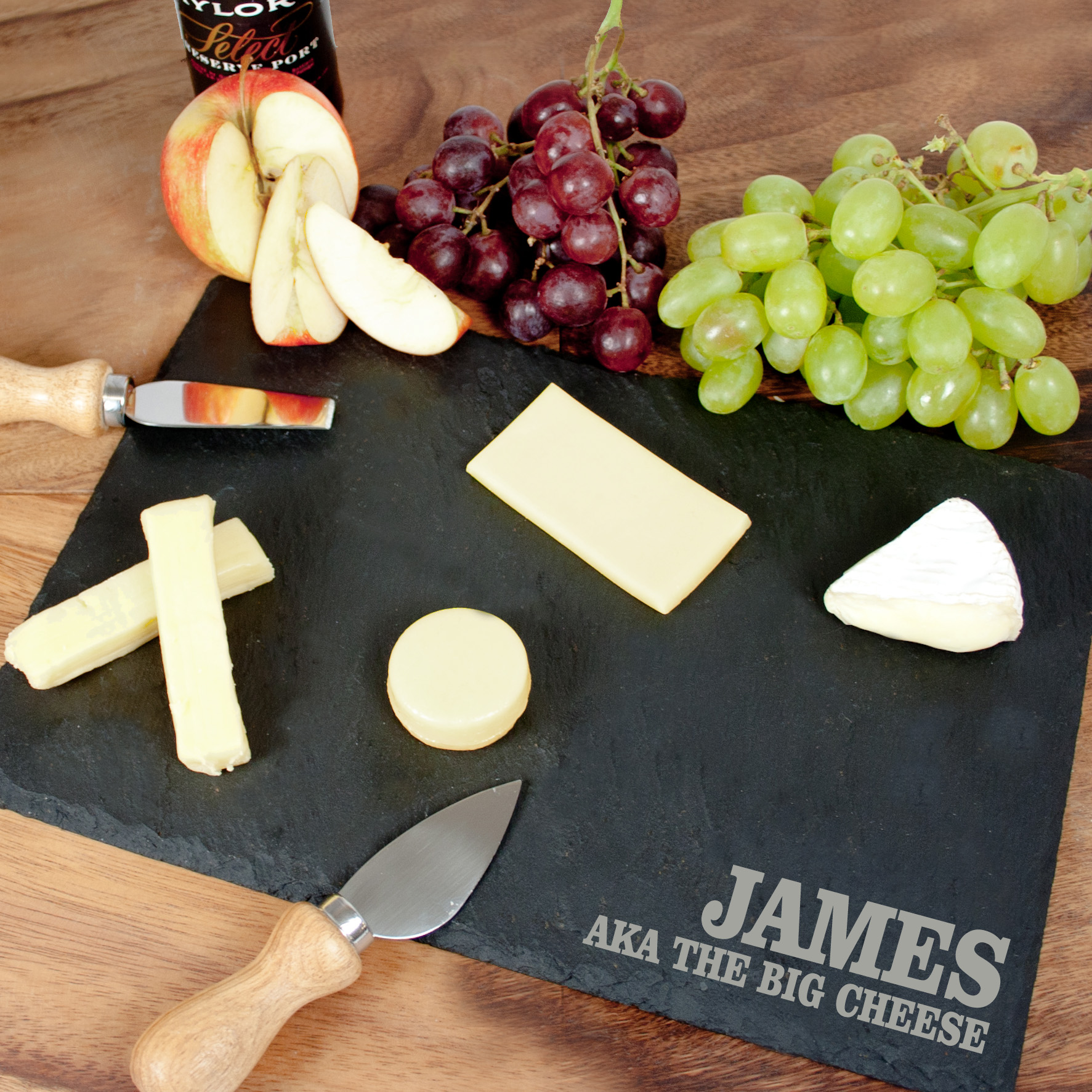 personalized anniversary cheeseboard in slate