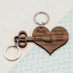 personalized couples' wooden keyring