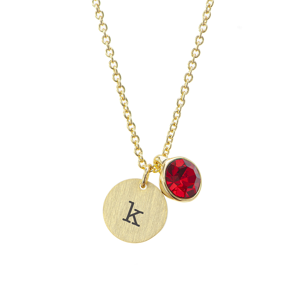 ruby initial gold charm necklace