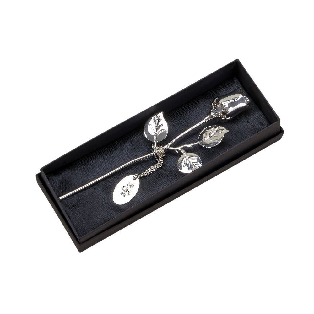 silver dipped natural rose - 25th anniversary